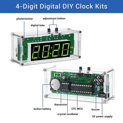 TJ-56-428 4-stellige digitale pädagogische Lernen Zum Selbermachen Uhr Kits mit Acrylschale