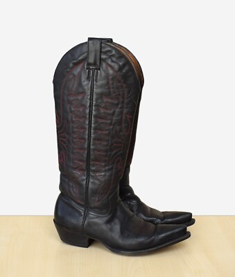 klasse BUFFALO Westernboots Cowboy Stiefel Gr. 38 schw. Echtleder rote Nähte