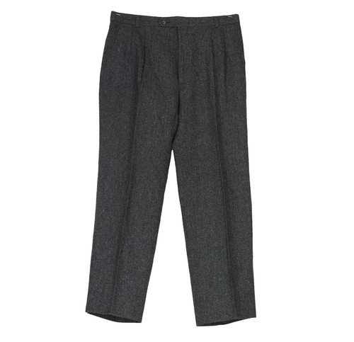 Men's Tailored Gray Herringbone Flat Front 100% Winter Wool Heavy Dress Pants 34 - Picture 2 of 6