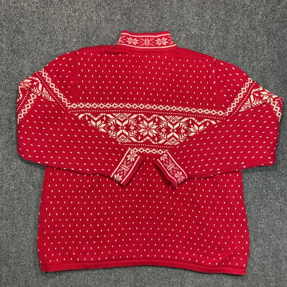 Suéter De Colección Lands End Niños XL Rojo Nórdico Copo de Nieve Cuarto Cremallera Algodón Foto 2 de 4