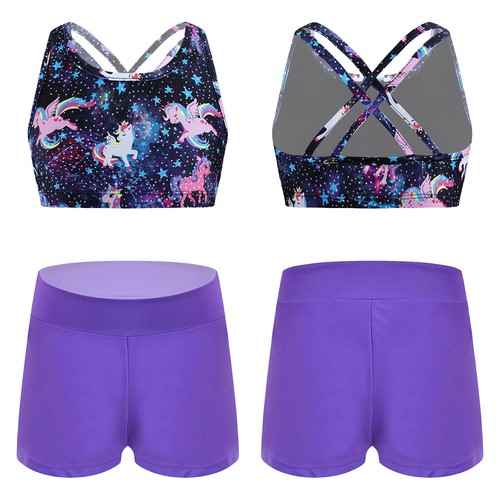 Girls Print Athletic Tankini Set Sport Crop Top with Swim Short Bathing Suits - Picture 133 of 143