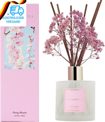 Cocorrína Raumduft Reed Diffuser Mit 8 Duftstäbchen 200Ml- Kirschblüte, Natürlic