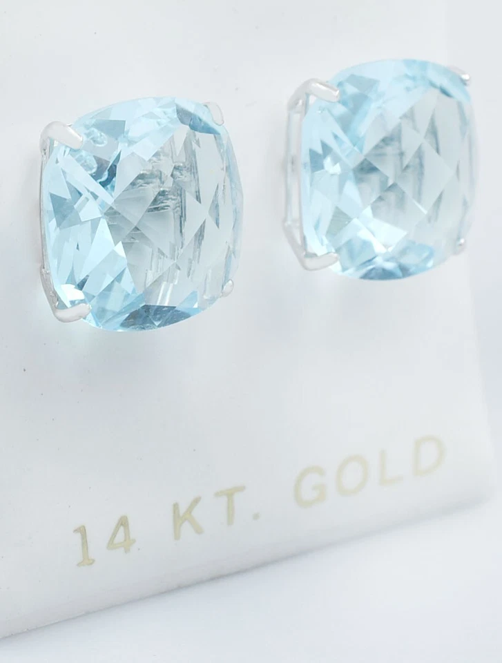 PENDIENTES AGUAMARINA A CUADROS 12,94 CTS ORO BLANCO 14K - 12mm - HECHOS EN EE. UU. Foto 3 de 3