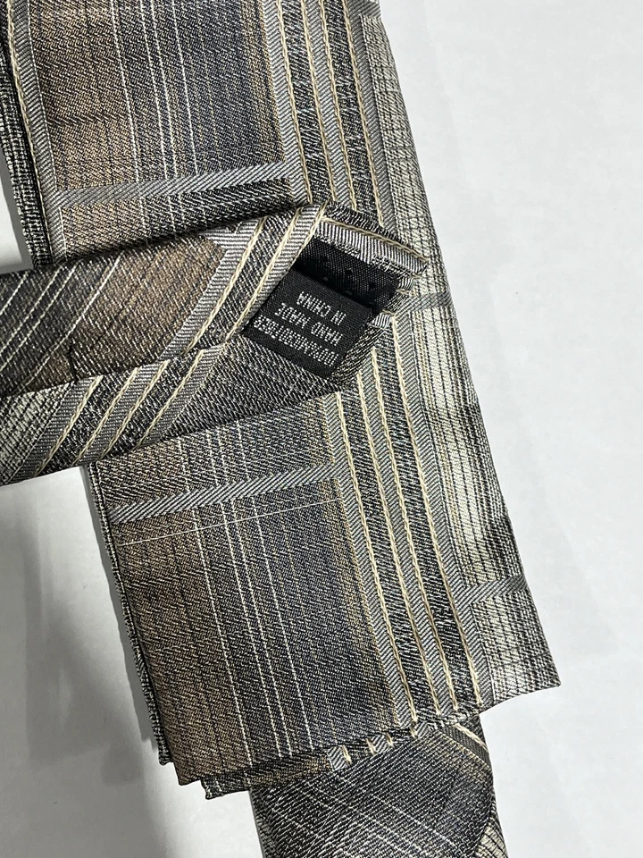 Mens Stacy Adams Gray Plaid Tie With Matching Pocket Square Hand Made NEW - Image 2 of 3