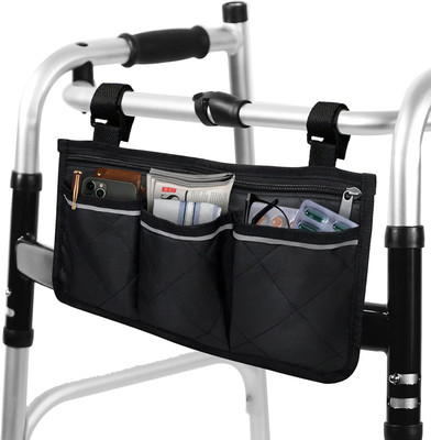 Small Walker Bag for Folding Walker - Walker Storage Bag with Reflective Strips