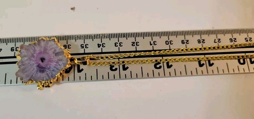Collar Colgante Cristal Estalactitas Amatista Cadena Tono Dorado 28" - Imagen 5 de 5