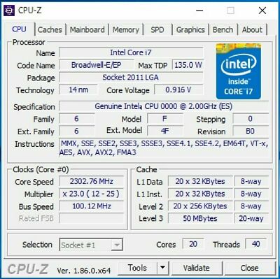 Non-official edition Intel Xeon E5-2698 V4 ES QHUZ 2.0GHz 20Core