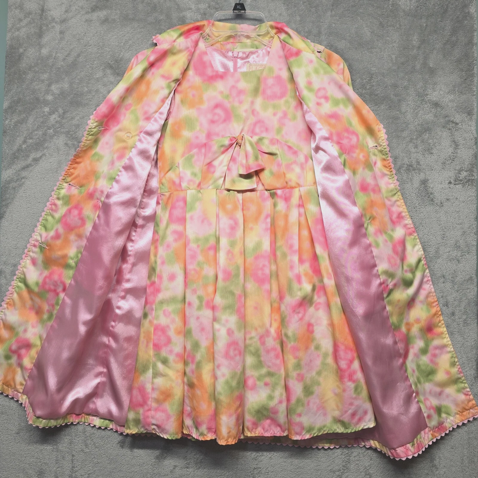 The Childrens Place Dress Set Girls Size M 7/8 Pink Green Orange Floral Taffeta