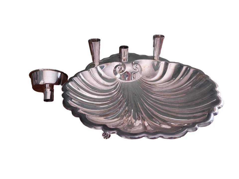 Centro de mesa vintage Sheffield plato de plata concha tazón salsa cuenco candelabro Foto 4 de 4