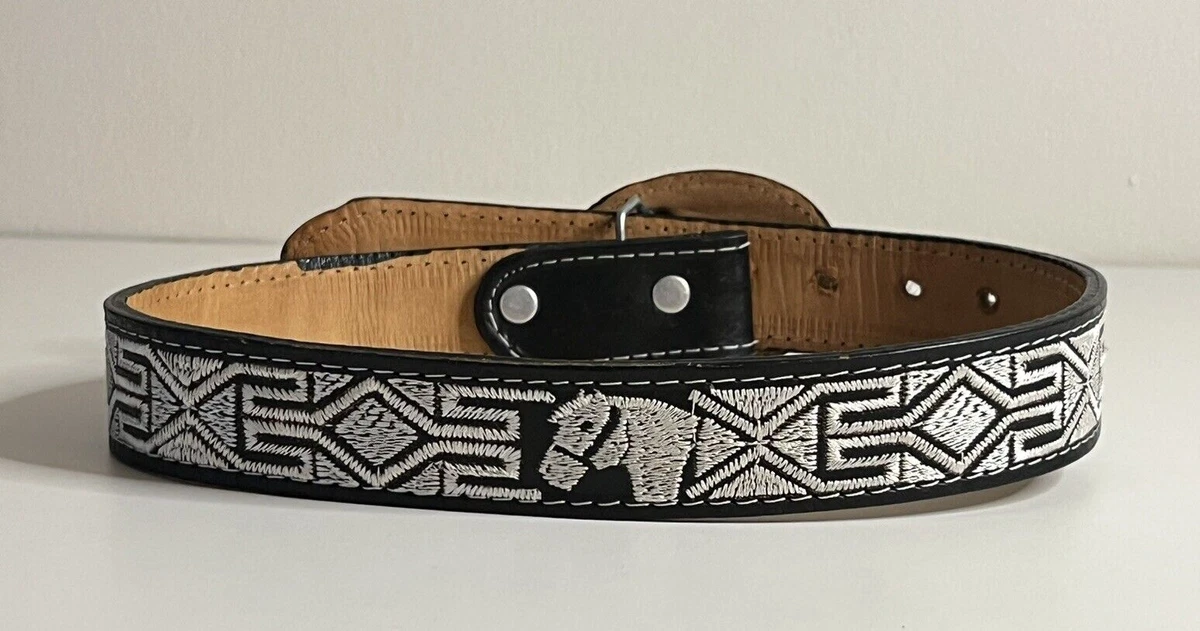 VINTAGE MADE MEXICO BLACK WHITE EMBROIDERED HORSE WESTERN BELT BOY