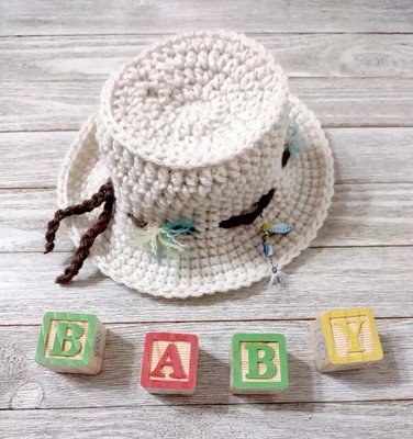 crochet handmade baby hat bucket fishing brim newborn 0-3 months brown aran new