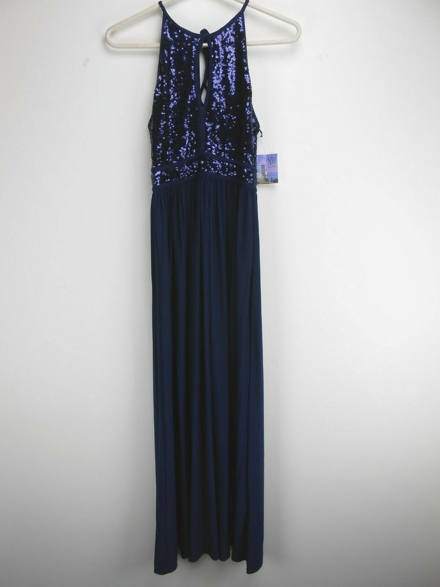 Blue Sequin NW Nightway Dress Gown Size 4P (K6)