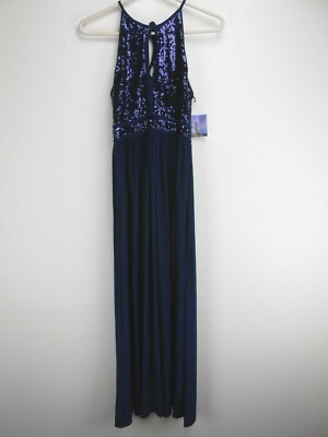 Blue Sequin NW Nightway Dress Gown Size 4P (K6)