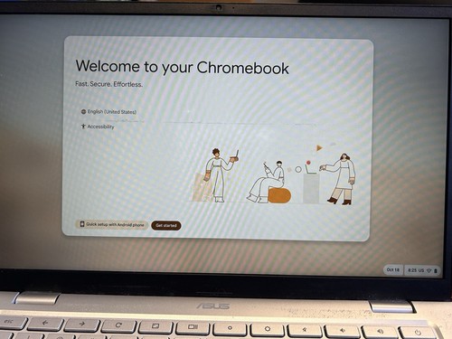 Asus Chromebook C425T 4GB RAM 14", 128Gb FHD Laptop - Silver. Power Adapter - Afbeelding 2 van 8