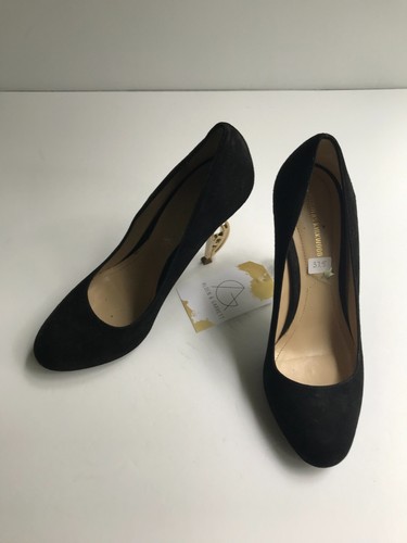 Nicholas Kirkwood Black Suede Pumps w/ Gold Heel, 