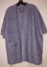by Anthropologie Open Cardigan Sweater Purple Short Sleeve Pockets Wool Blend OS