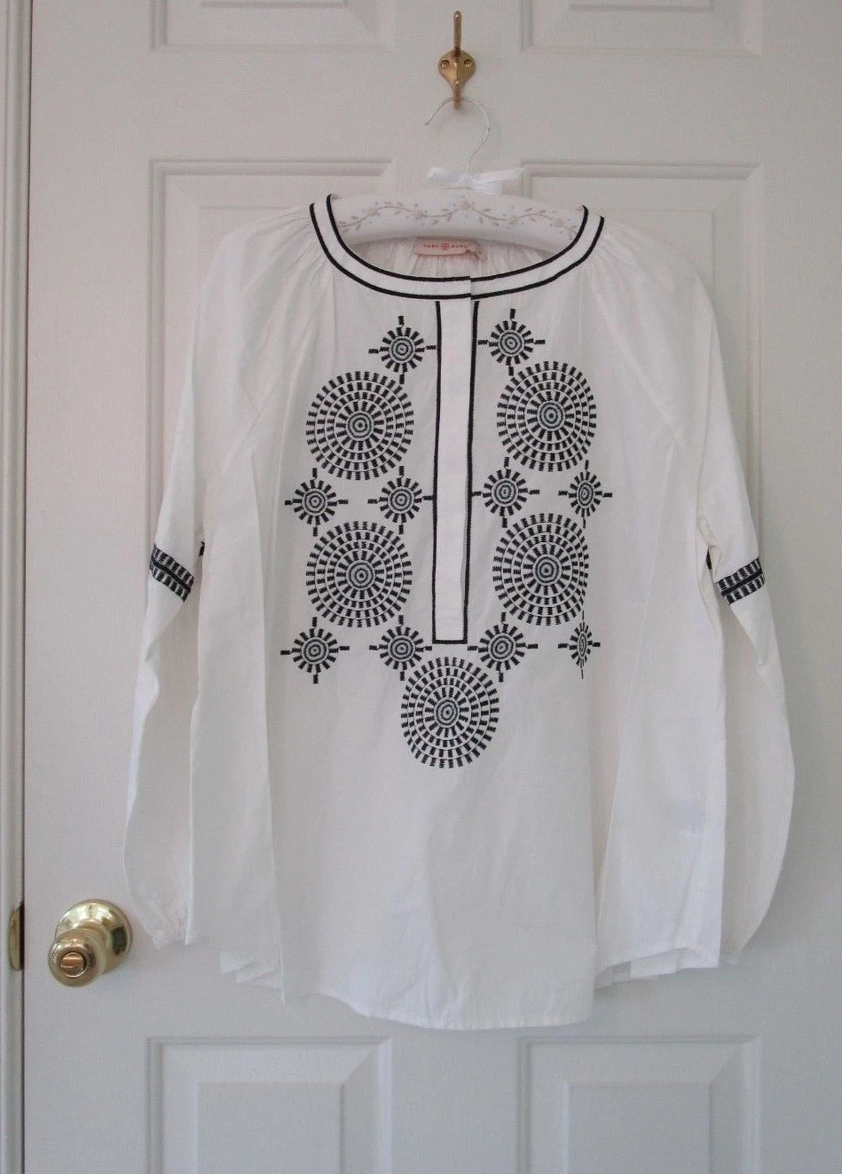 Top contadino Tory Burch Aubrey ricamato nuovo con etichette nuovo avorio 12 $298