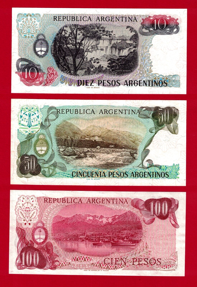 ARGENTINA 10, 50 &100 PESOS Gen. SAN MARTIN UNC NOTES - Diff. Prefixes ...