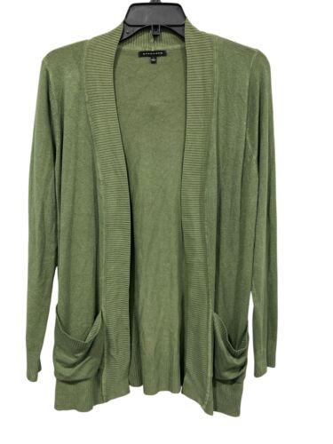 Staccato Open Front Cardigan Sweater Womens L Long Sleeve Olive Green Cozy Knit