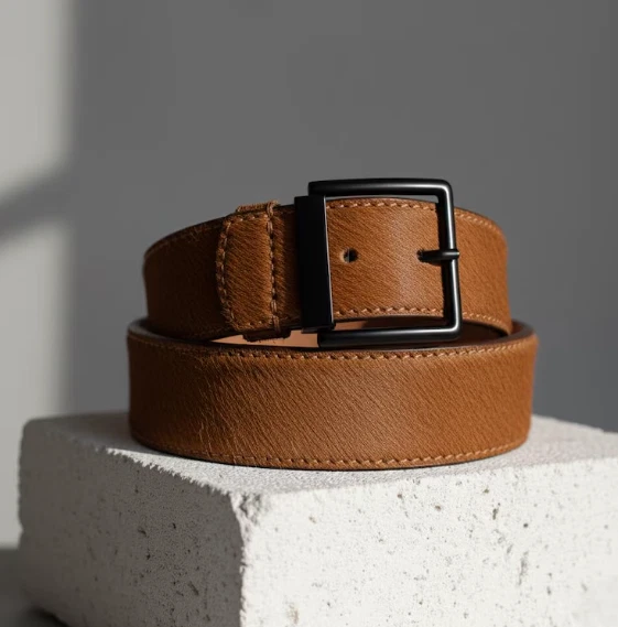 Cinturón de cuero con estampado de vaca hecho a mano con hebilla negra estilo occidental. Foto 4 de 4