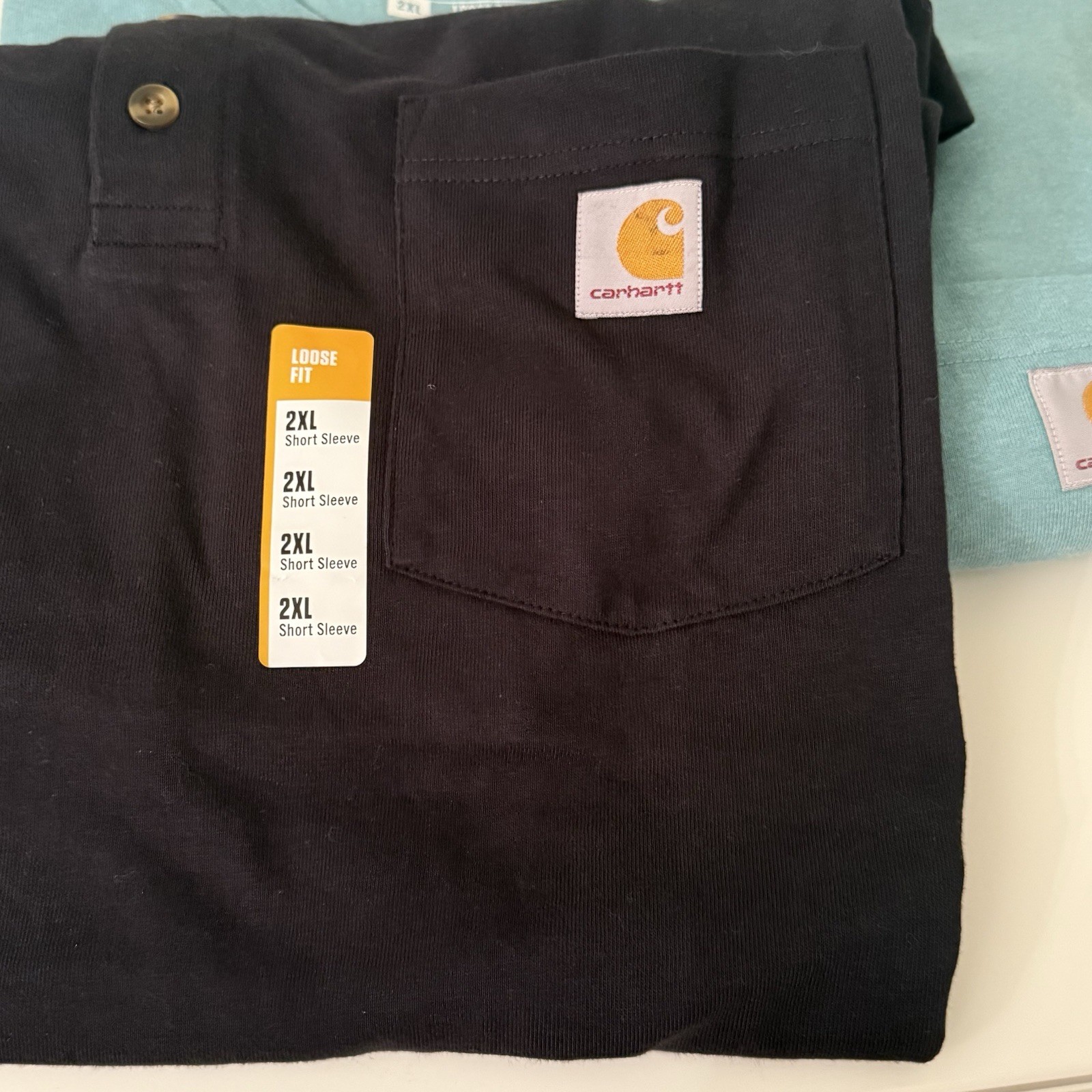 Carhartt 2XL Men’s Loose Fit Lot Of 2 Shirts Henley Black Teal Short Sleeve READ thumbnail 4