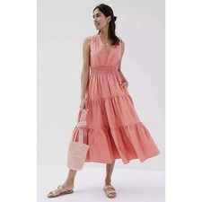 Anthropologie Maeve Tiered Midi Dress in Coral Rose