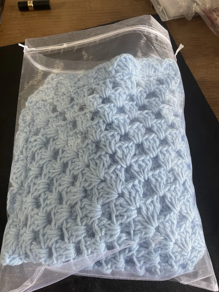Large Handmade Crochet Blanket Blue-Lap Throw Crib. Made In USA FREE SHIPPING - Image 2 of 3