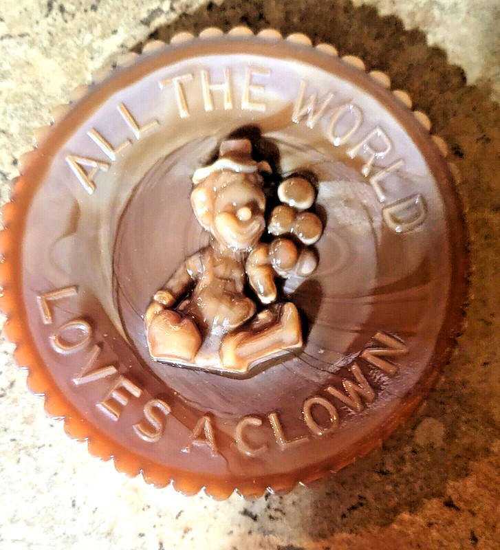 Mosser Art Slag Glass The World Loves A Clown Mini Plate In Brown 