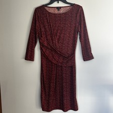 Talbots Petite Size MP Floral Brown Red Cream Black Wrap Women Dress Stylish