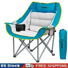 Oversized Camping Chair, XL Padded Folding Chair with Storage Pocket for Outdoor