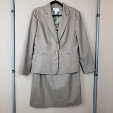 Jones New York Suit 12 A Line Skirt One Button Jacket Brown Cotton Blend Office