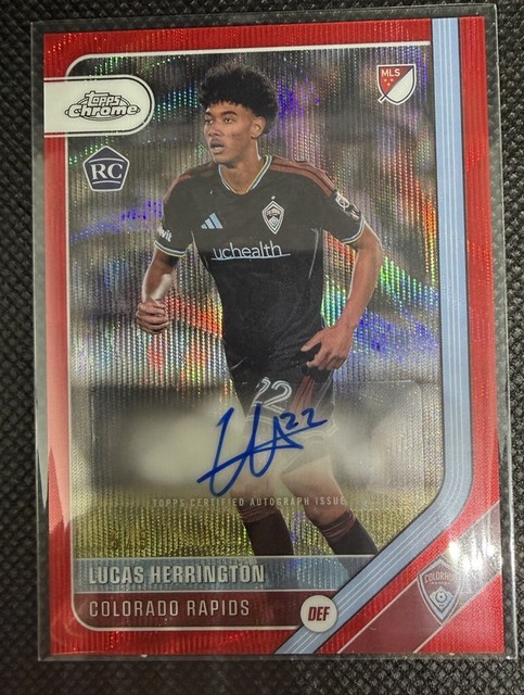 Topps Chrome MLS 2026 Lucas Herrington RC Colorado Rapids Auto Red Wave 5/5! 🔥