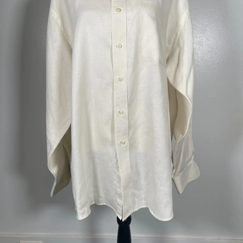 Camisa Jos A Bank Para Hombre Talla Grande Blanca Crema 100% Lino Cuello Mangas Largas Foto 4 de 4
