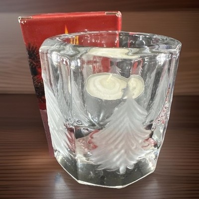 NIB Studio Nova Etched Fir Tree Glass Votive Candle Holder Christmas Holiday