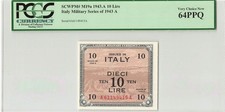 Italy 10 Lire 1943 P-M19a PCGS 64 PPQ