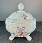 Vintage Footed Milk Glass Lidded Candy Dish