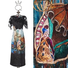 SAVE THE QUEEN DRESS CIRCUS PRINT DEVORE VELVET LACE SLEEVES sz S Small