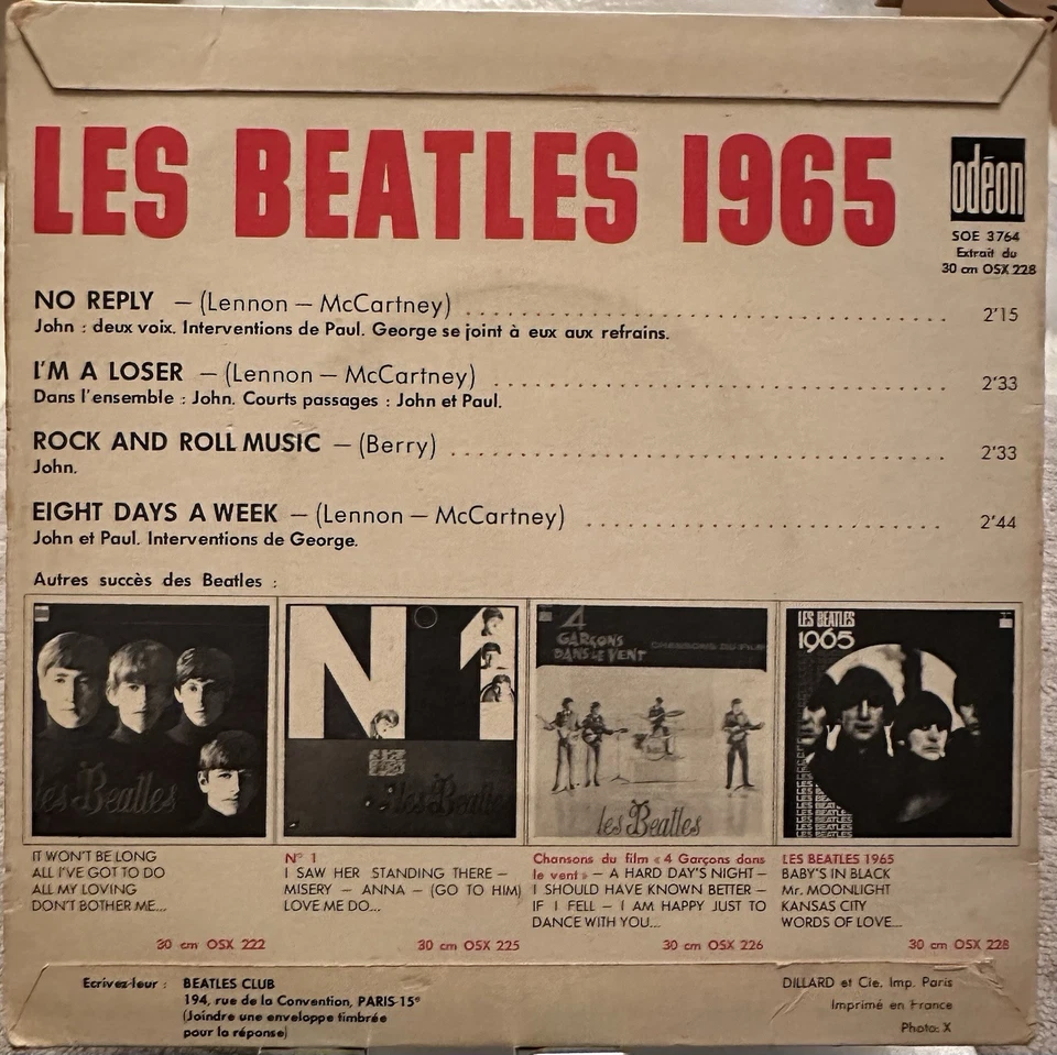 The Beatles French EP Odeon SOE 3764 LES BEATLES 1965 - Image 2 of 4