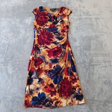 Lauren Ralph Lauren Sheath Dress Size 6 Multicolor Floral Ruched Sleeveless