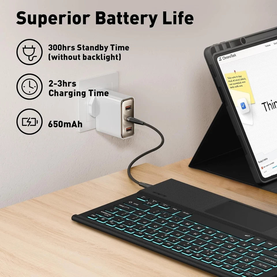 Bluetooth Keyboard Case for Lenovo Idea Tab Pro 12.7" 2025, Wireless Keyboard F - Image 4 of 4