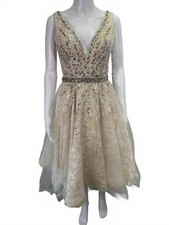 Sz 2 Mac Duggal Beaded Bodice Satin Lace Tulle Cocktail Party Dress Fairycore