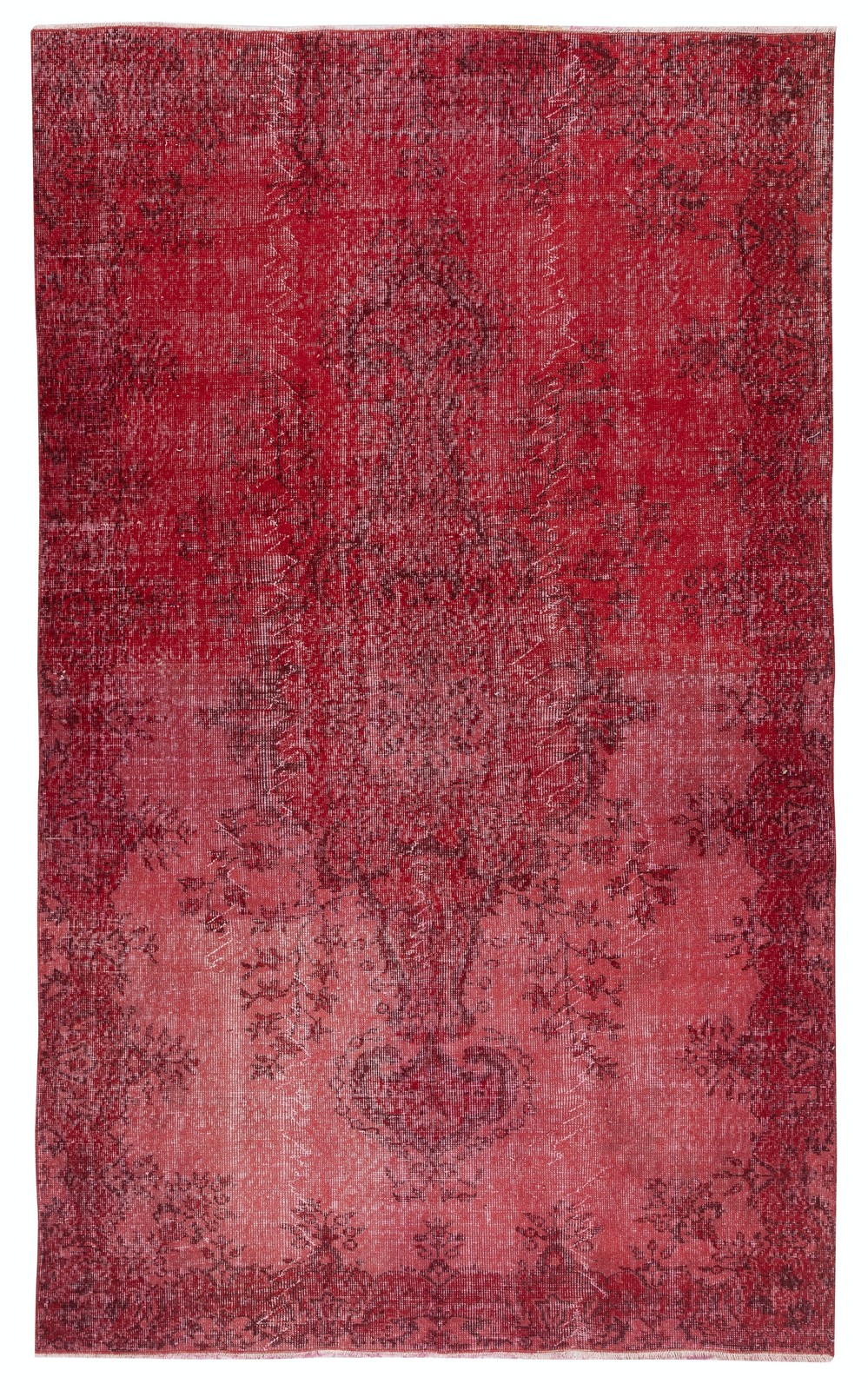 5.6x9.2 Ft Hand-Knotted Turkish Rug. Vintage Overdyed Red Area Rug for Interiors