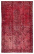 5.6x9.2 Ft Hand-Knotted Turkish Rug. Vintage Overdyed Red Area Rug for Interiors