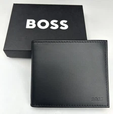 Hugo BOSS Randy 8 Card Black Leather Bi-Fold Wallet NEW w/GIFT BOX