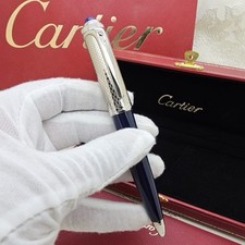 NEW Cartier Guilloche Decor Iced Blue Lacquer Ballpoint Pen Luxury Collection
