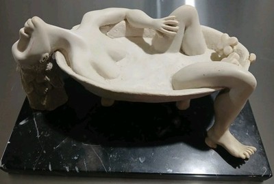 Lady In Tub Sculpture,Very Unique!granite Base Has Breaks