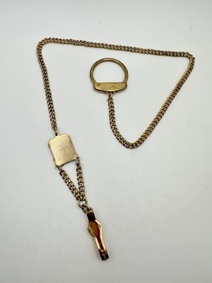 Old VTG Anson Pocket Watch Fob Vest Chain Gold Tone Plaque LX Clasp REPAIR READ