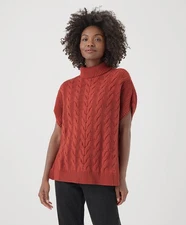 Pact Women's Cable Knit Poncho Tandoori X-Large 2X-Large Cozy Sweater Top