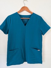 Figs Womens Top Size S Pacific Blue 2 Pocket Short Sleeve Scrub Medical