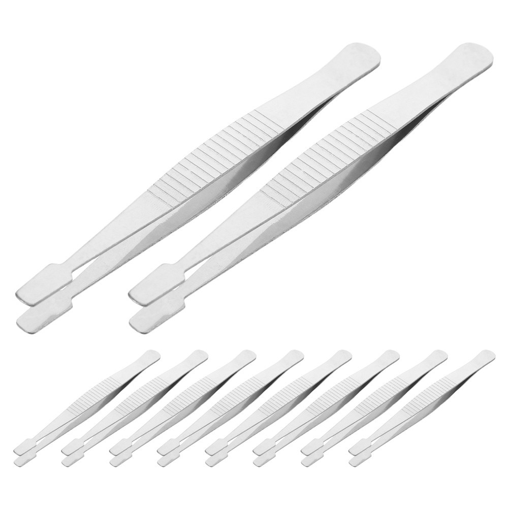  10 Pcs Tweezers for Stickers Stamp Flat Wide Stainless Steel Locking